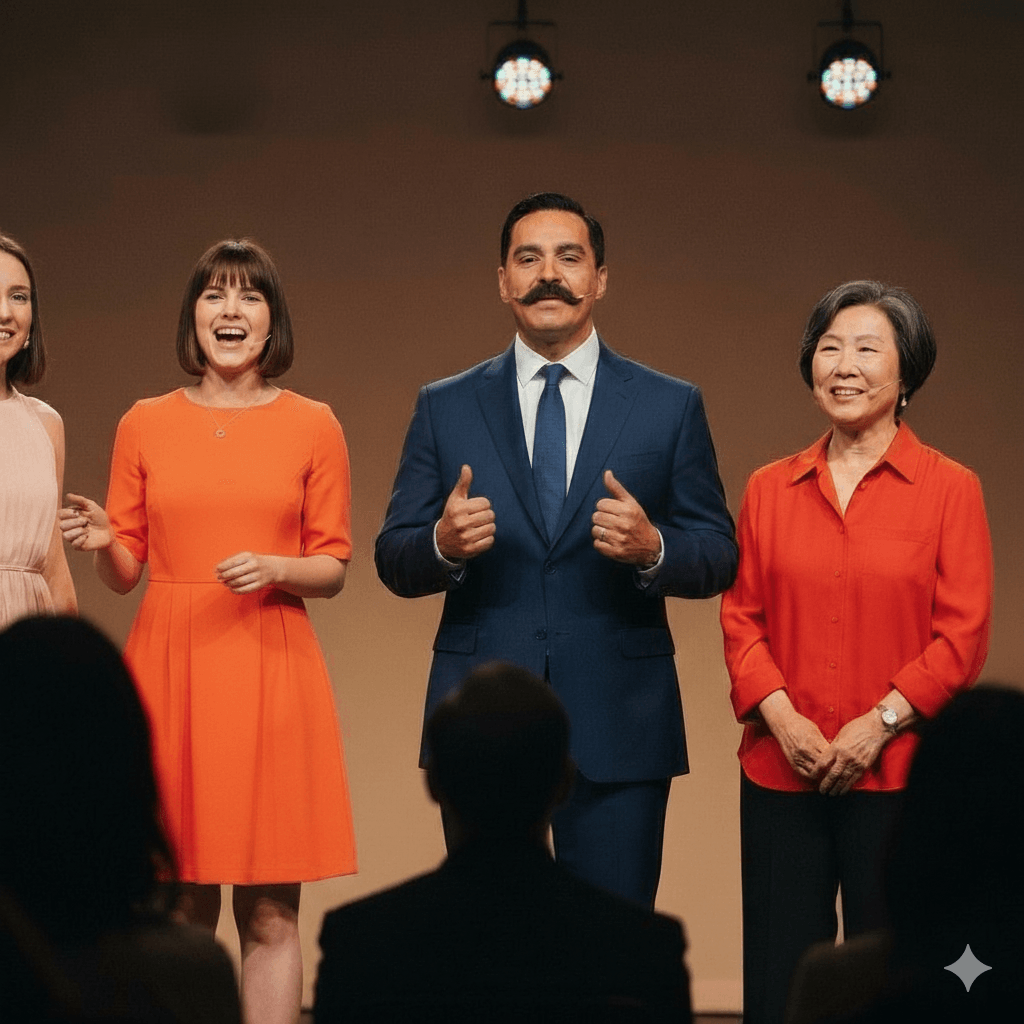 AI speech evaluator analyzing Toastmasters speaking event with confident speakers delivering professional presentations